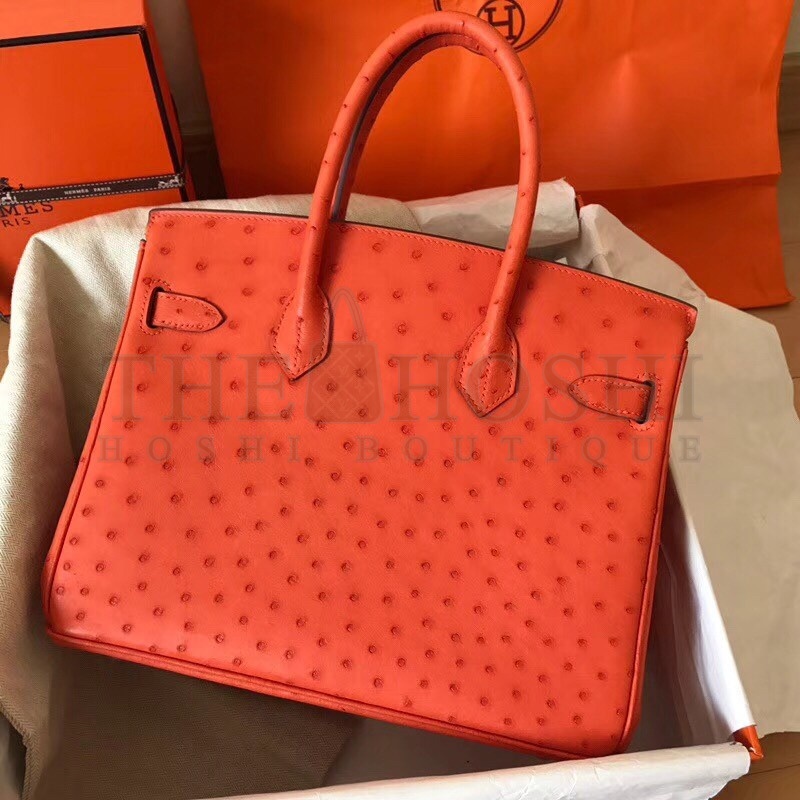 H**me5 Orange Birkin 30cm Ostrich Handmade Bag Master Quality
