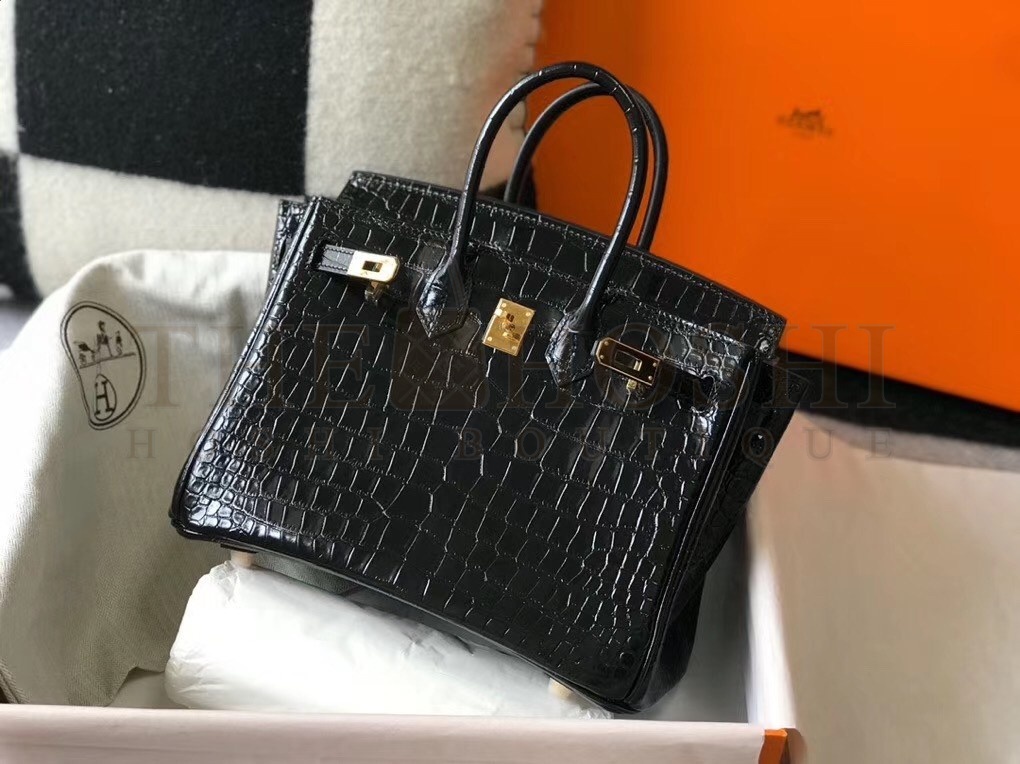 H**me5 Birkin 25cm Bag In Black Embossed Crocodile Leather Master Quality