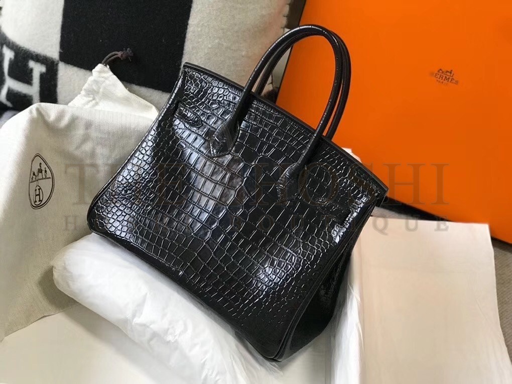 H**me5 Birkin 30cm Bag In Black Embossed Crocodile Leather Master Quality