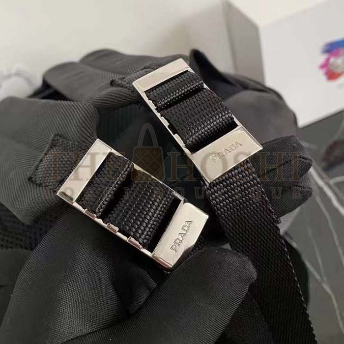 Pra*a Unisex Re-Nylon Saffiano Leather Backpack Black Fabric Zipper Master Quality