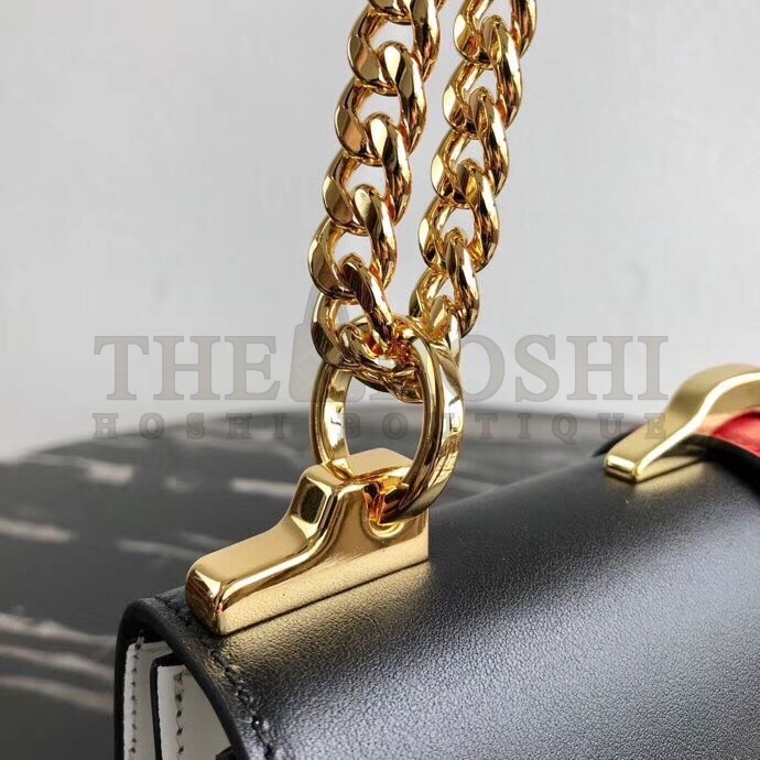 Pra*a Belle Shoulder Bag In Black/White Calfskin Master Quality