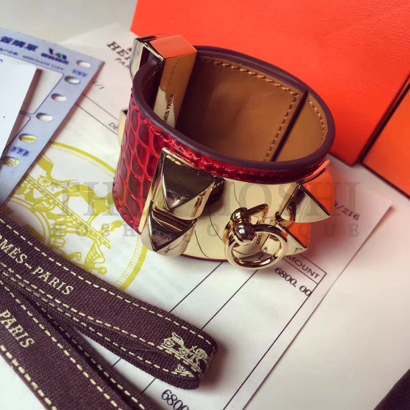 H**me5 Red Alligator Collier de Chien Bracelet Size S Master Quality