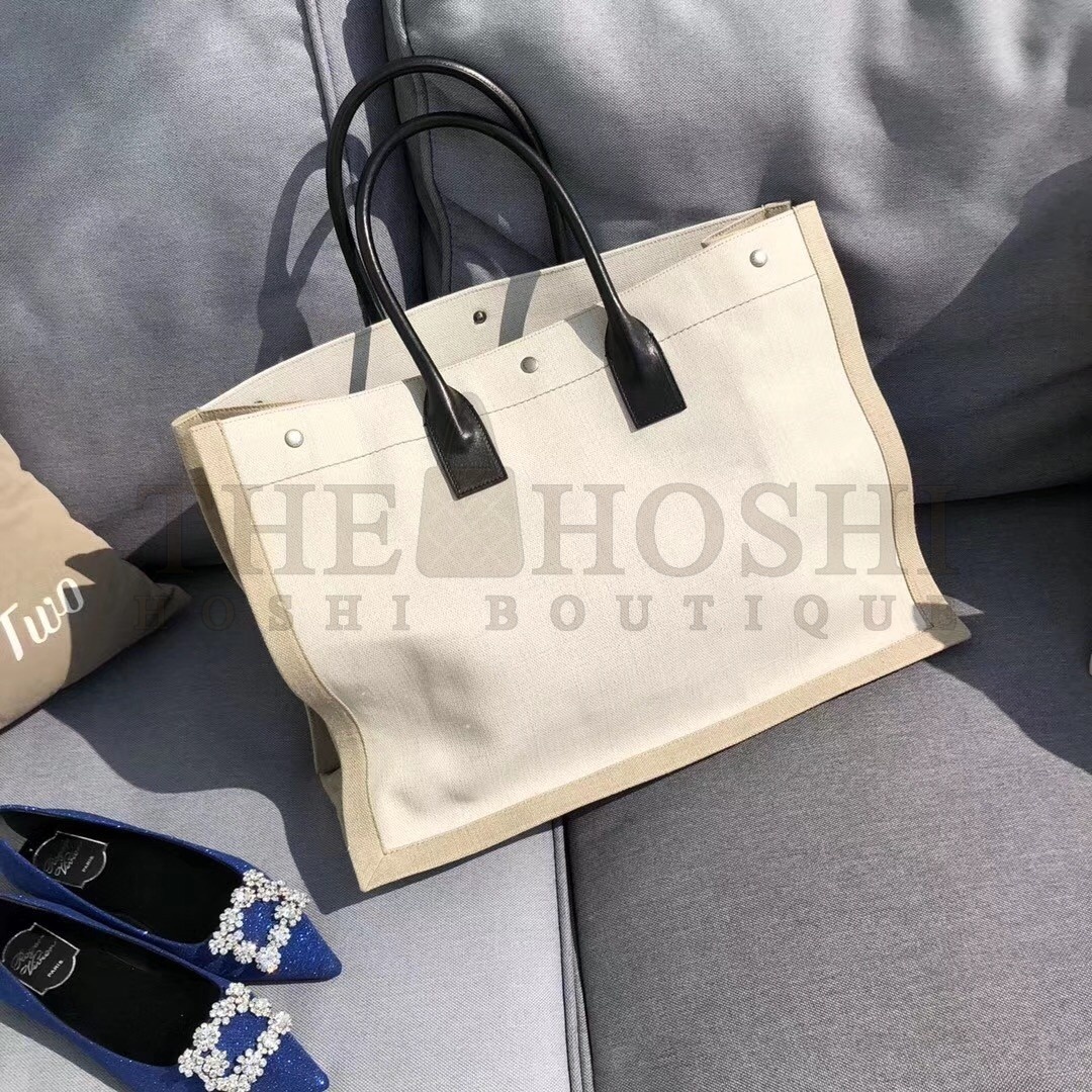 Sa1nt Lau*nt White Linen Rive Gauche Tote Bag Master Quality