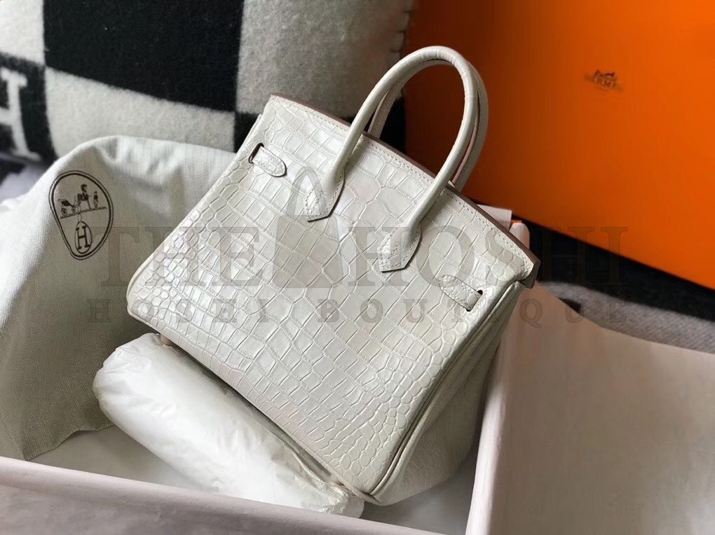 H**me5 Birkin 25cm Bag In White Embossed Crocodile Leather Master Quality