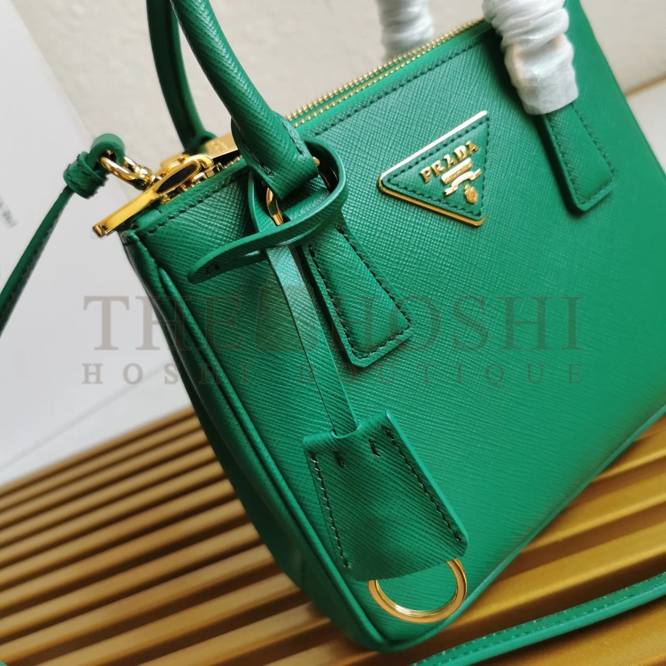 Pra*a Mini Galleria Bag In Green Saffiano Leather Master Quality