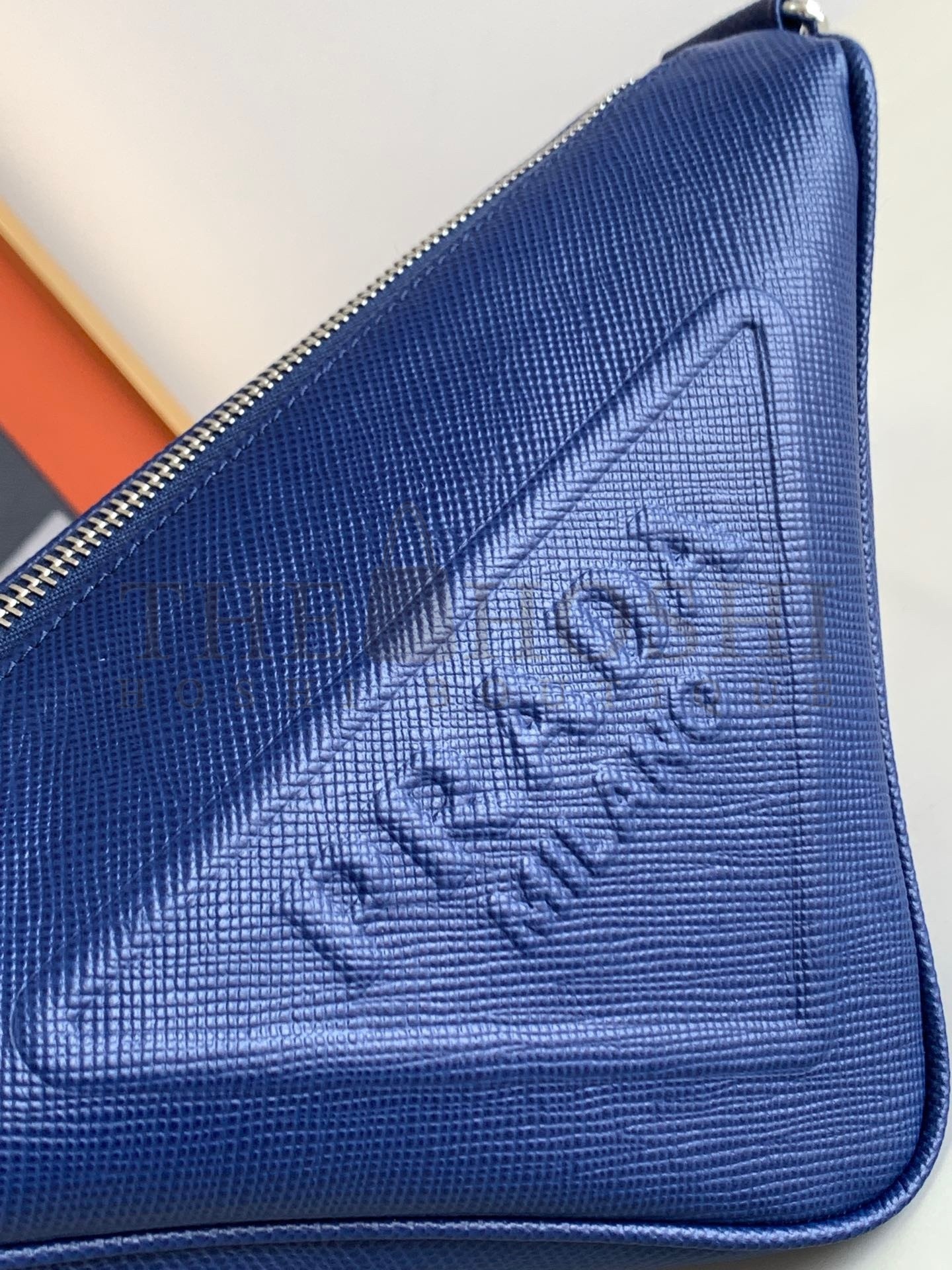 Pra*a Triangle Shoulder Bag In Blue Saffiano Leather Master Quality