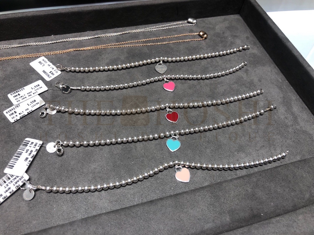 T*f*ny T*f*ny& CO. Pink Heart Tag Bead Bracelet in Silver, 4 mm Master Quality