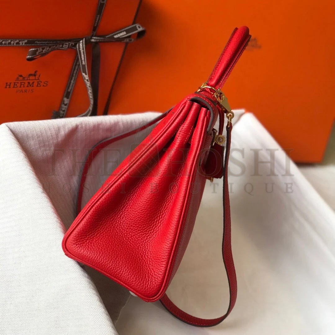 H**me5 Kelly 25cm Retourne Bag in Red Clemence Leather GHW Master Quality