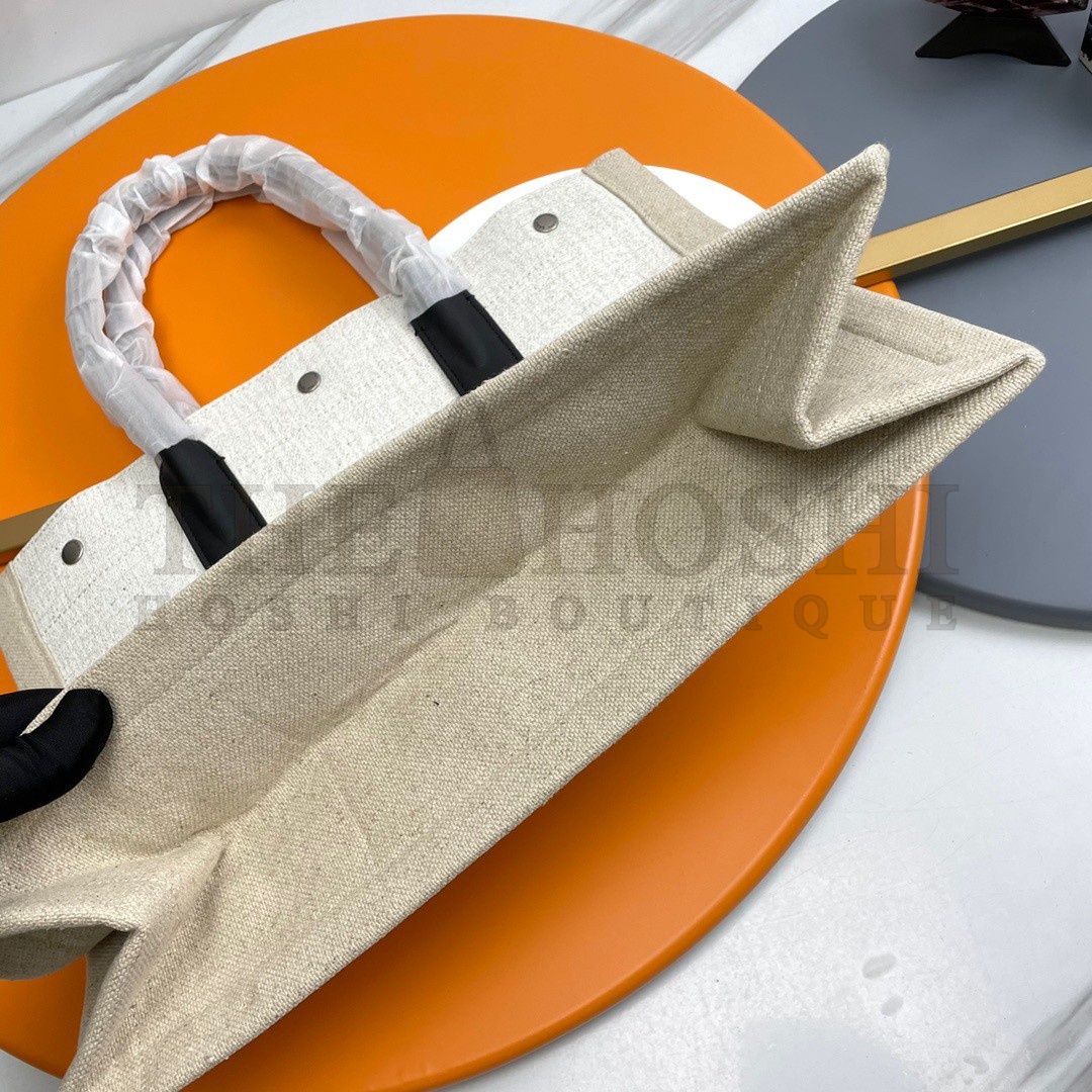 Sa1nt Lau*nt Rive Gauche Small Tote Bag in White Linen and Leather Master Quality