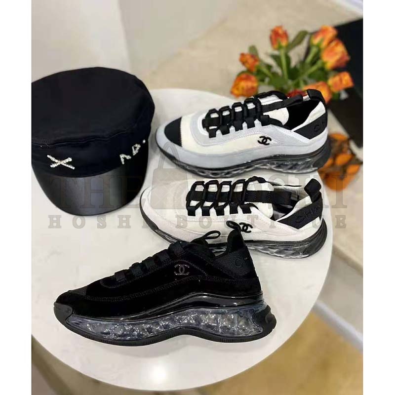 Ch**el Women Sneakers Suede Calfskin Velvet & Grosgrain Black Master Quality