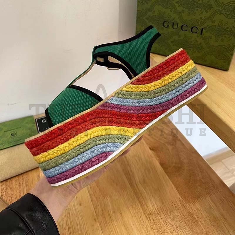 Gvc*1 Women G2 Platform Sandals Green Cotton Double G Embroidery 4 Cm Heel Master Quality