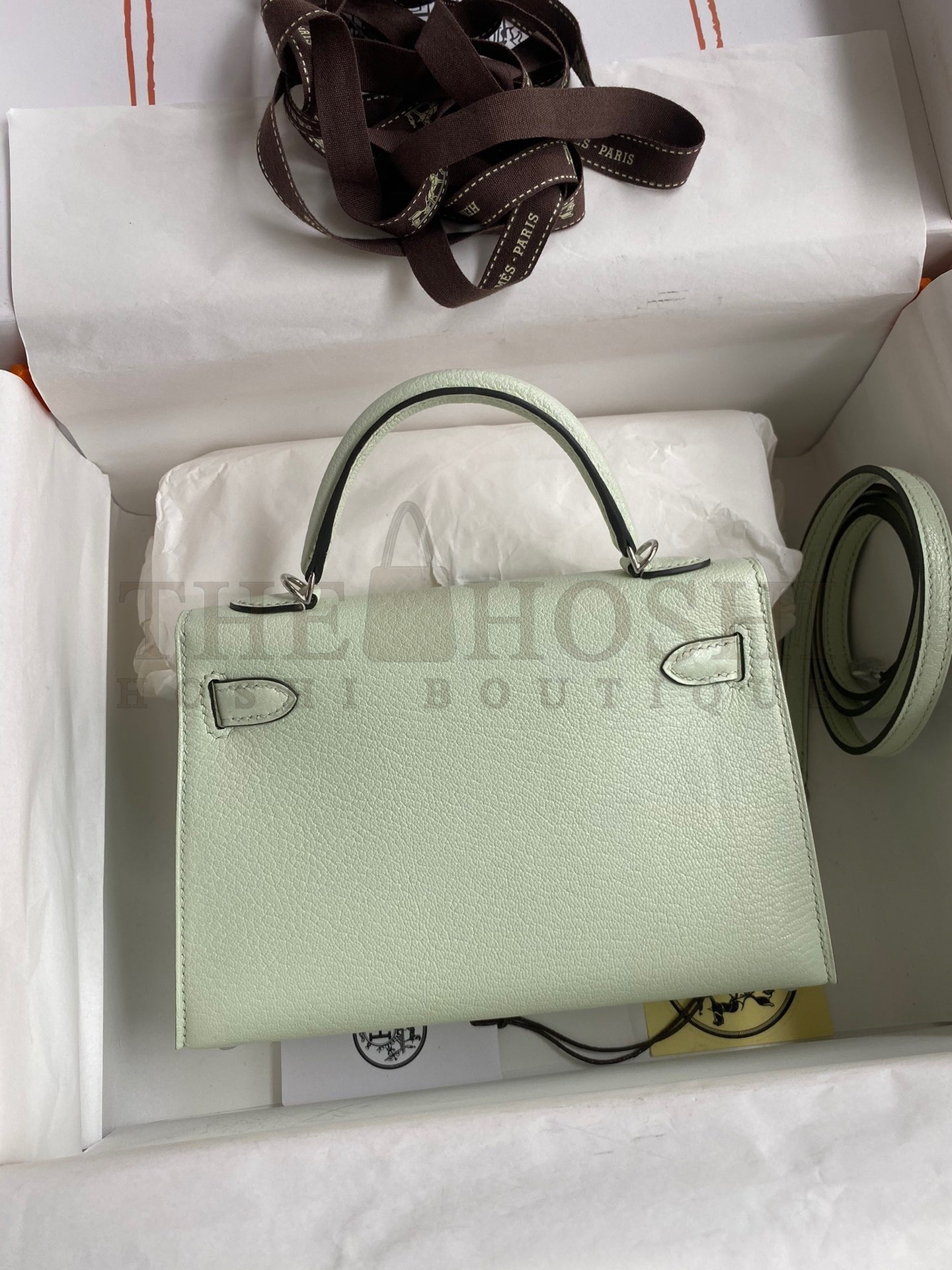 H**me5 Kelly Mini II Sellier Handmade Bag In Vert Fizz Chevre Mysore Leather Master Quality