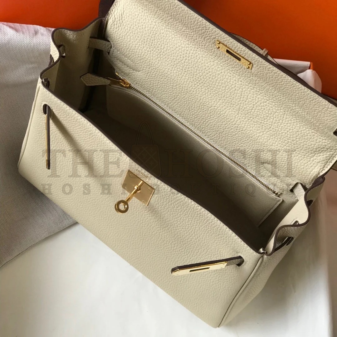 H**me5 Kelly 32cm Retourne Bag in Craie Clemence Leather GHW Master Quality
