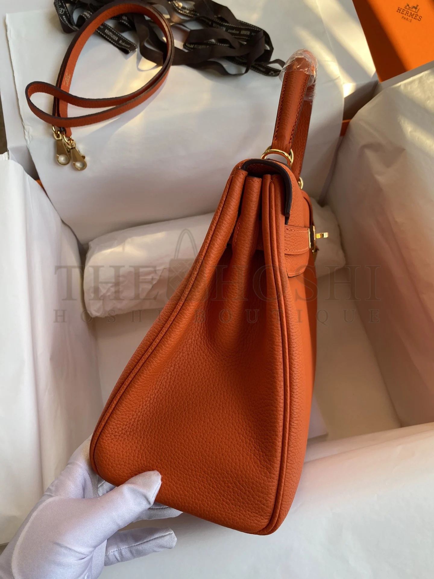 H**me5 Kelly Retourne 32 Handmade Bag In Orange Clemence Leather Master Quality