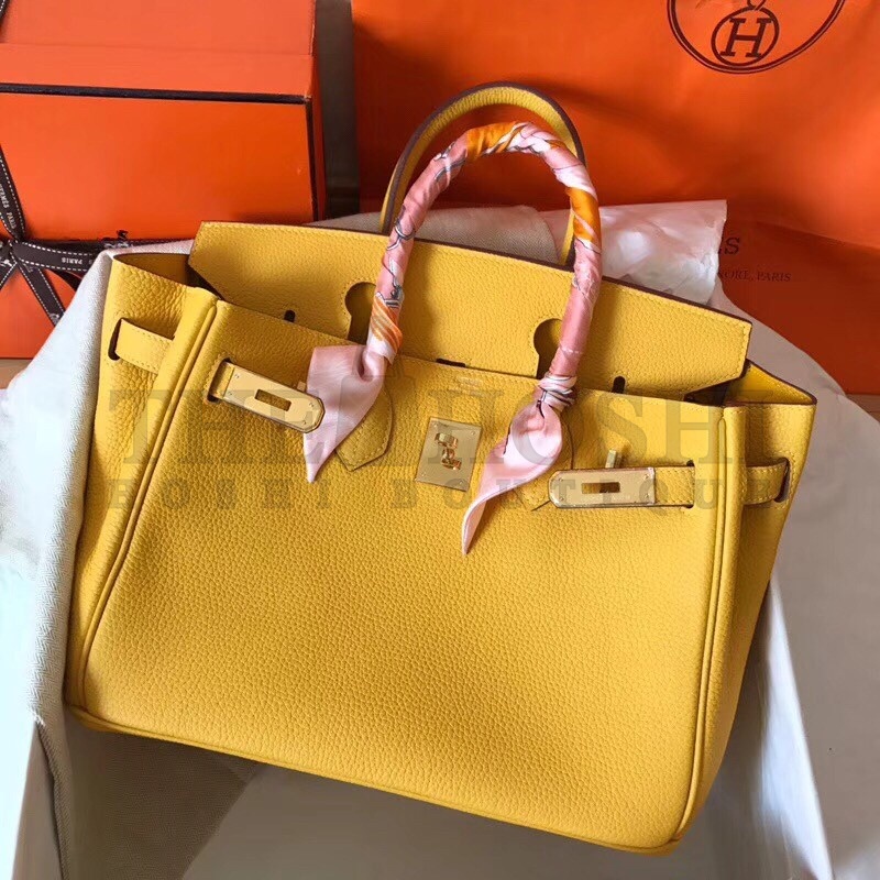 H**me5 Yellow Birkin 30cm Clemence Handmade Bag Master Quality