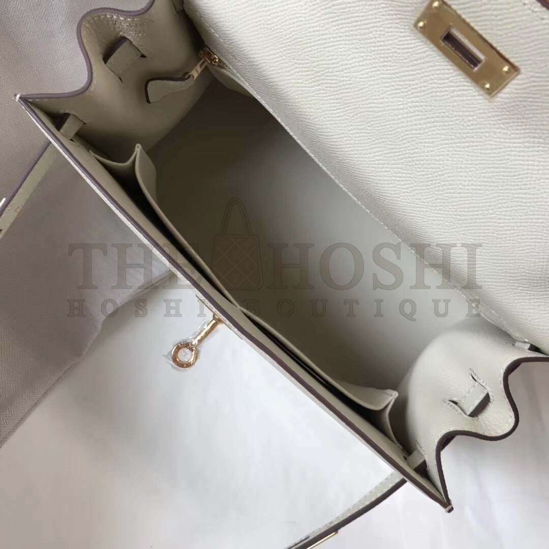 H**me5 Kelly 28cm Sellier Bag In White Epsom Leather Master Quality