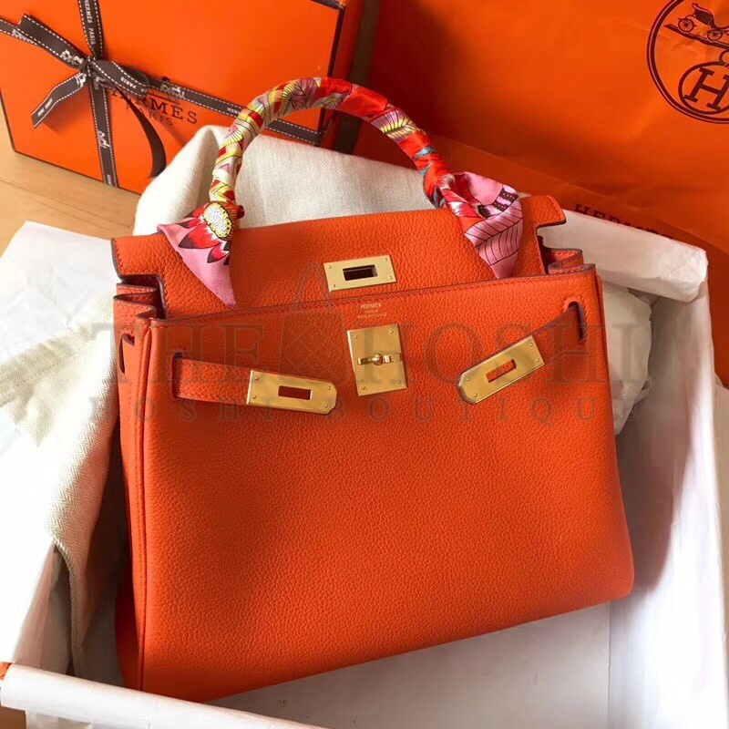 H**me5 Orange Clemence Kelly 28cm Handmade Bag Master Quality