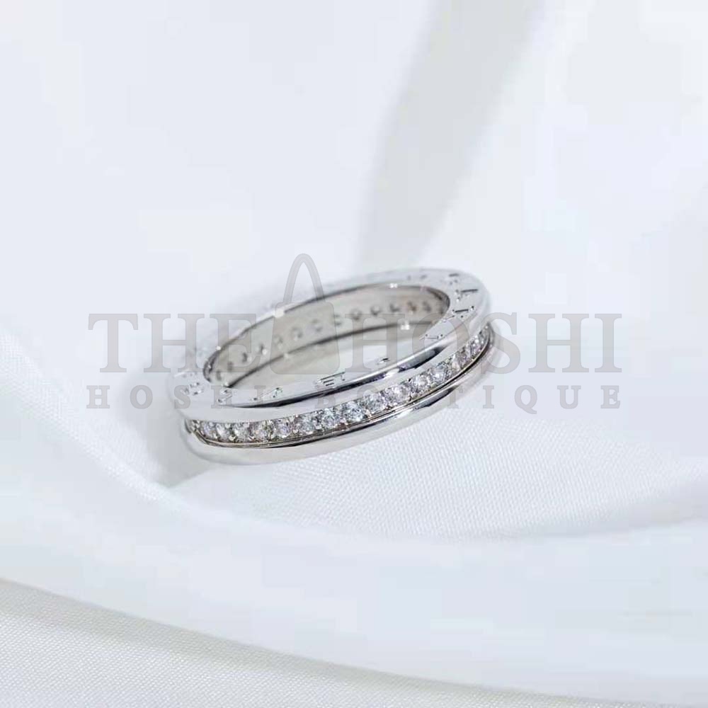 Bv1g*ai Women B.zero1 One-Band Ring in 18 KT White Gold Set with Pave D1am0nds on the Spiral Master Quality