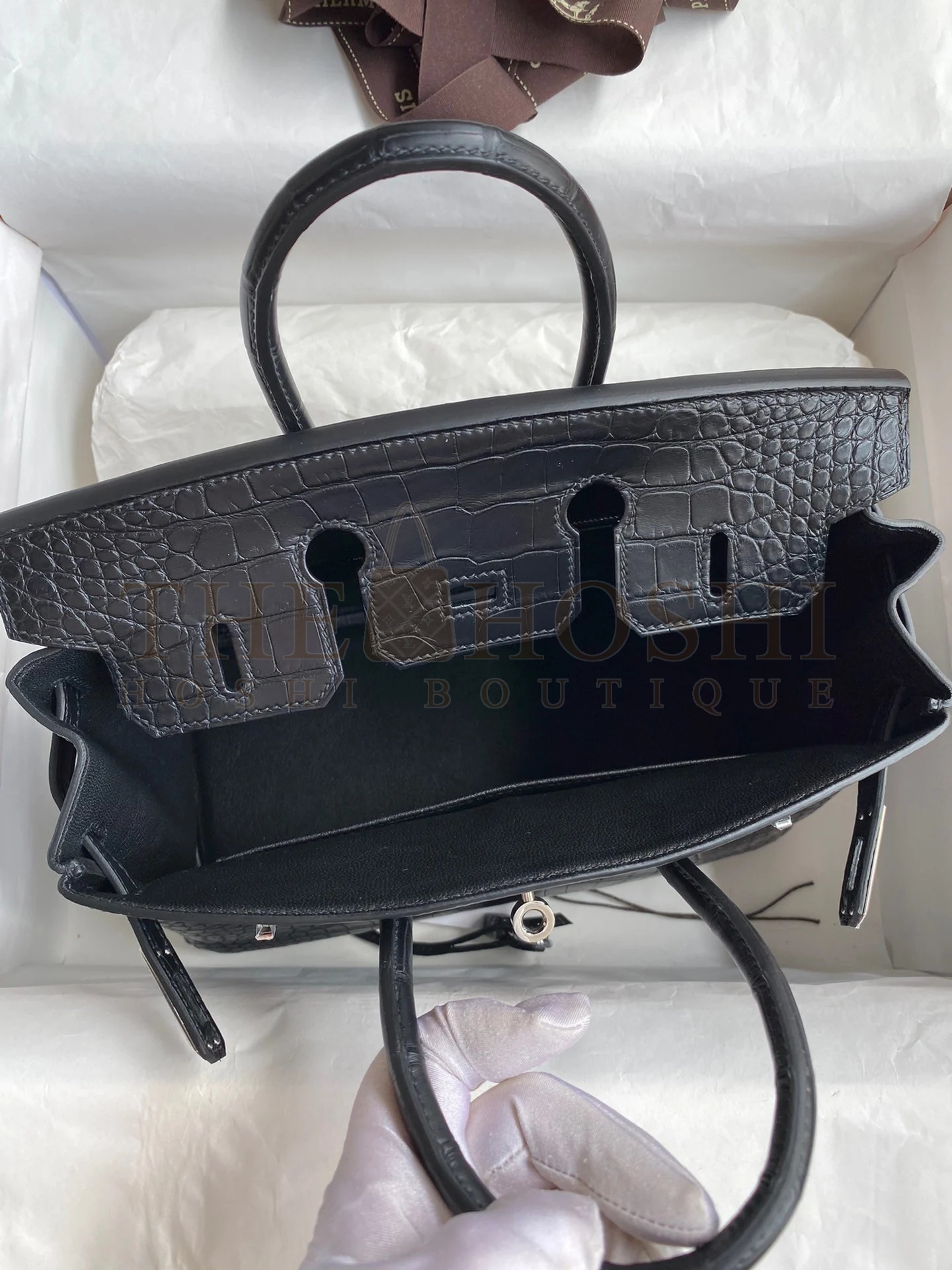 H**me5 Birkin 25 Retourne Handmade Bag In Black Matte Alligator Leather Master Quality