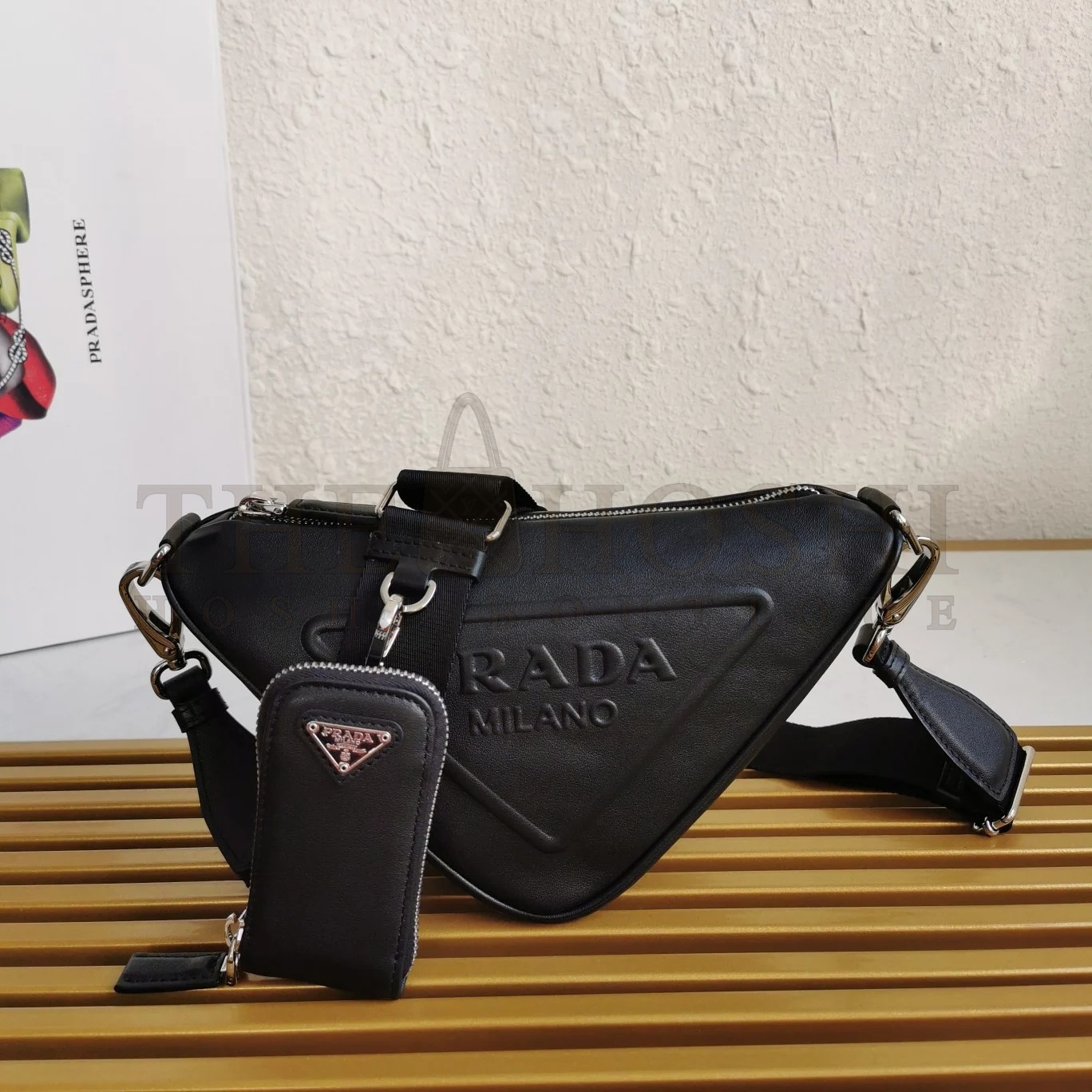 Pra*a Triangle Shoulder Bag In Black Calfskin Master Quality