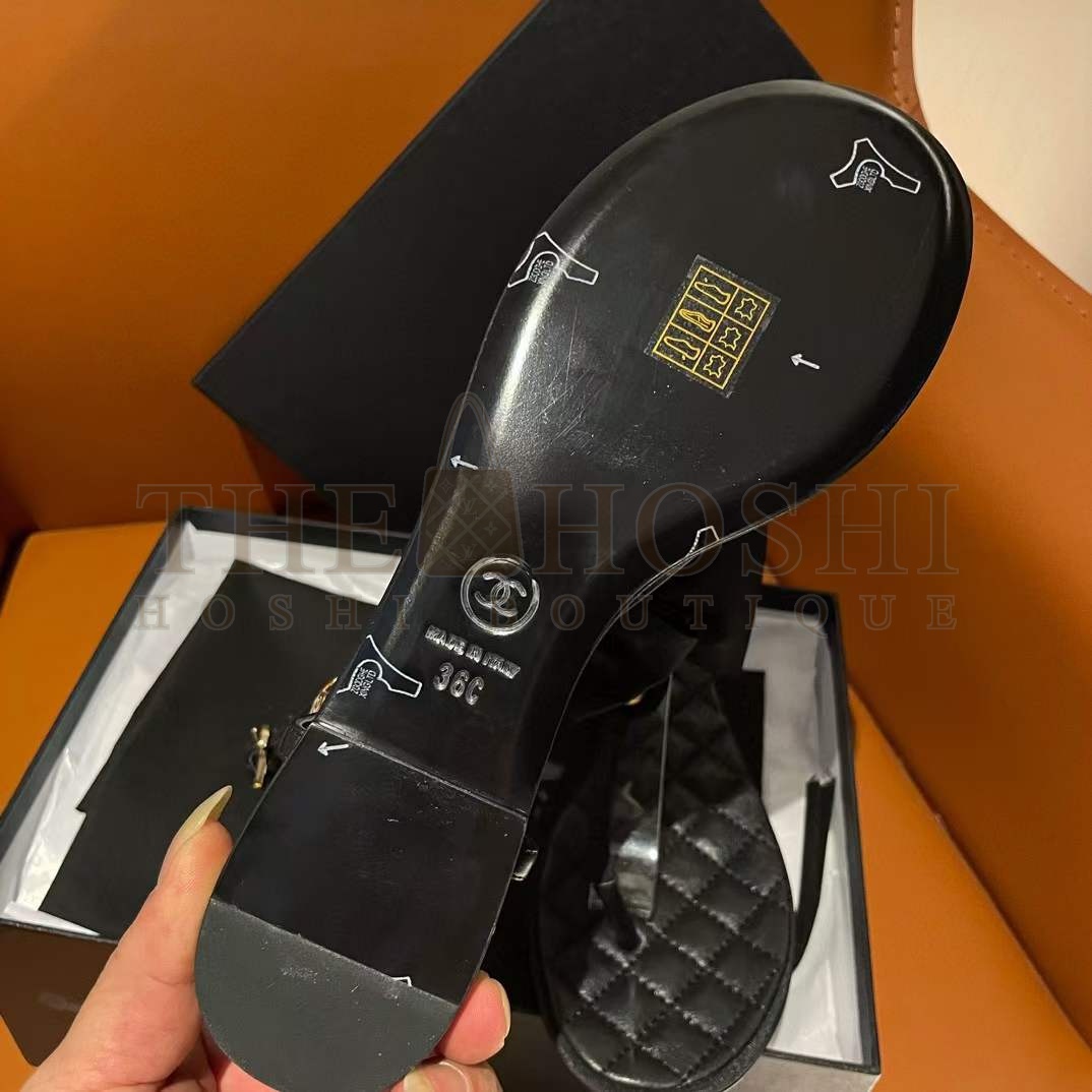 Ch**el Women CC Sandals Grosgrain Black 1 CM Heel Master Quality