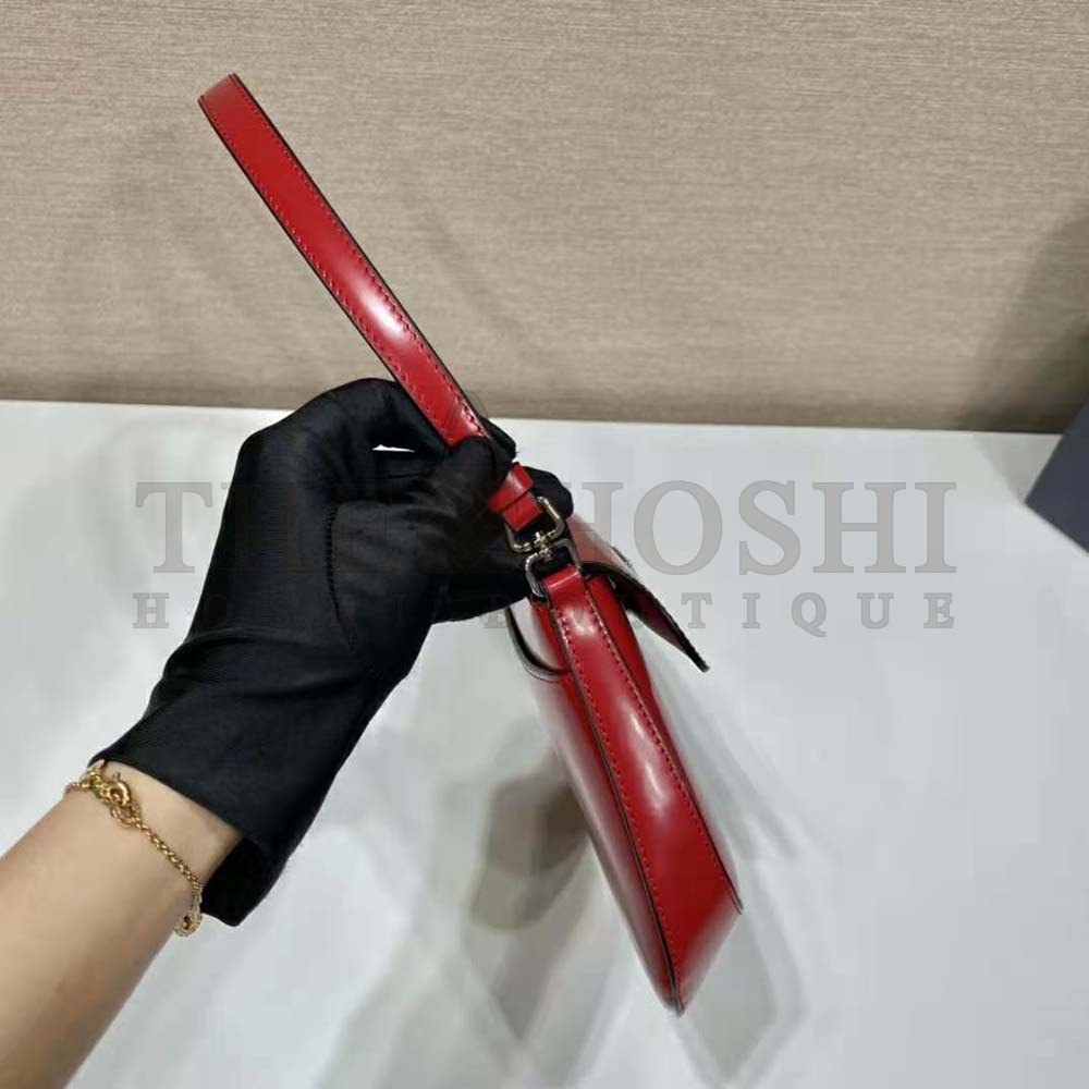 Pra*a Women Cleo Brushed Leather Shoulder Bag with Flap-Red Master Quality