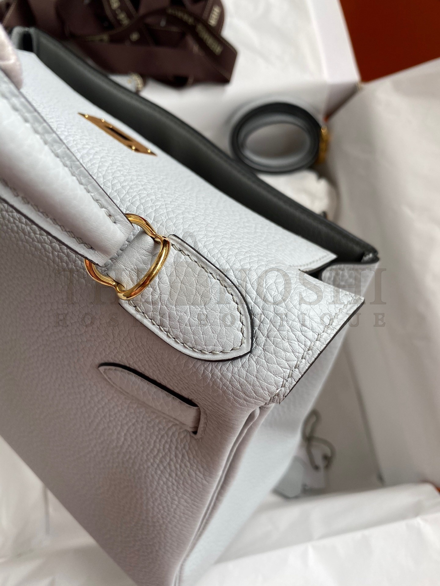 H**me5 Kelly Retourne 28 Handmade Bag In Blue Glacier Clemence Leather Master Quality