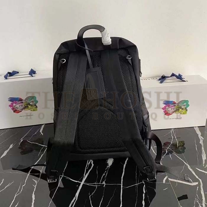 Pra*a Unisex Re-Nylon Saffiano Leather Backpack Black Fabric Zipper Master Quality