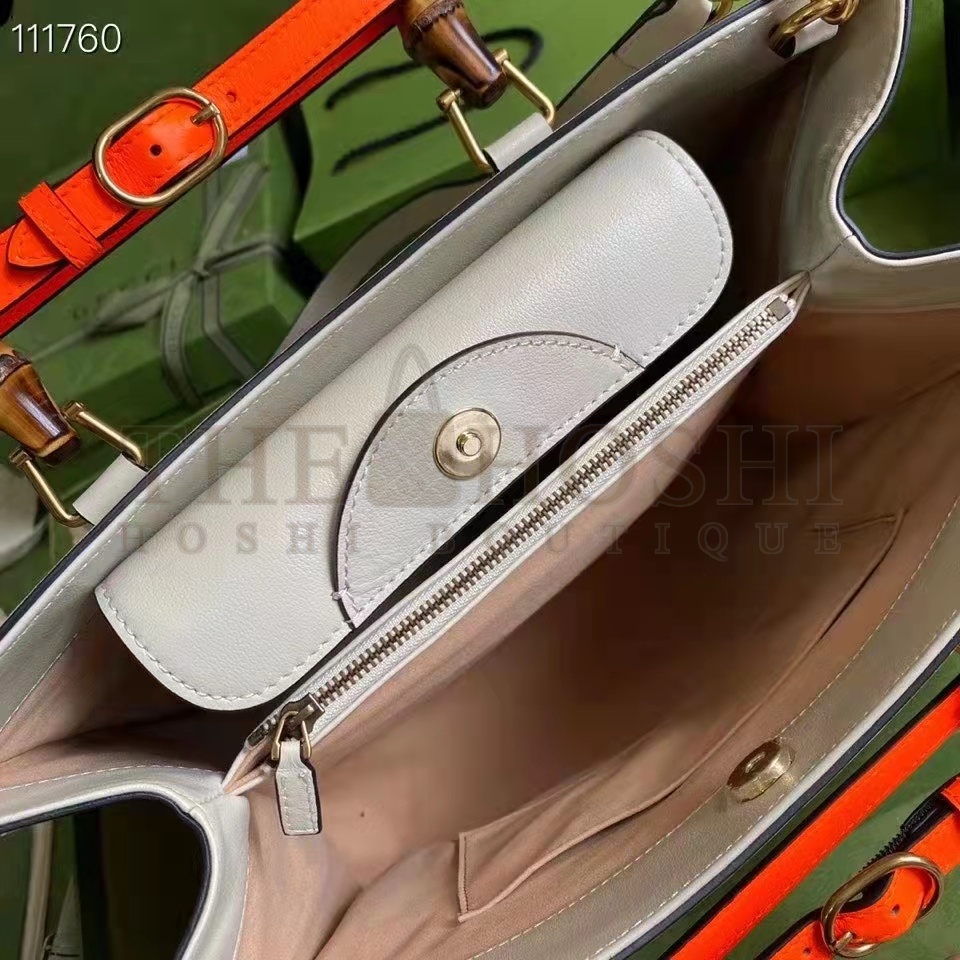 Gvc*1 Women Gvc*1 Diana Medium Tote Bag Double G ivory White Leather Bamboo Handles Master Quality