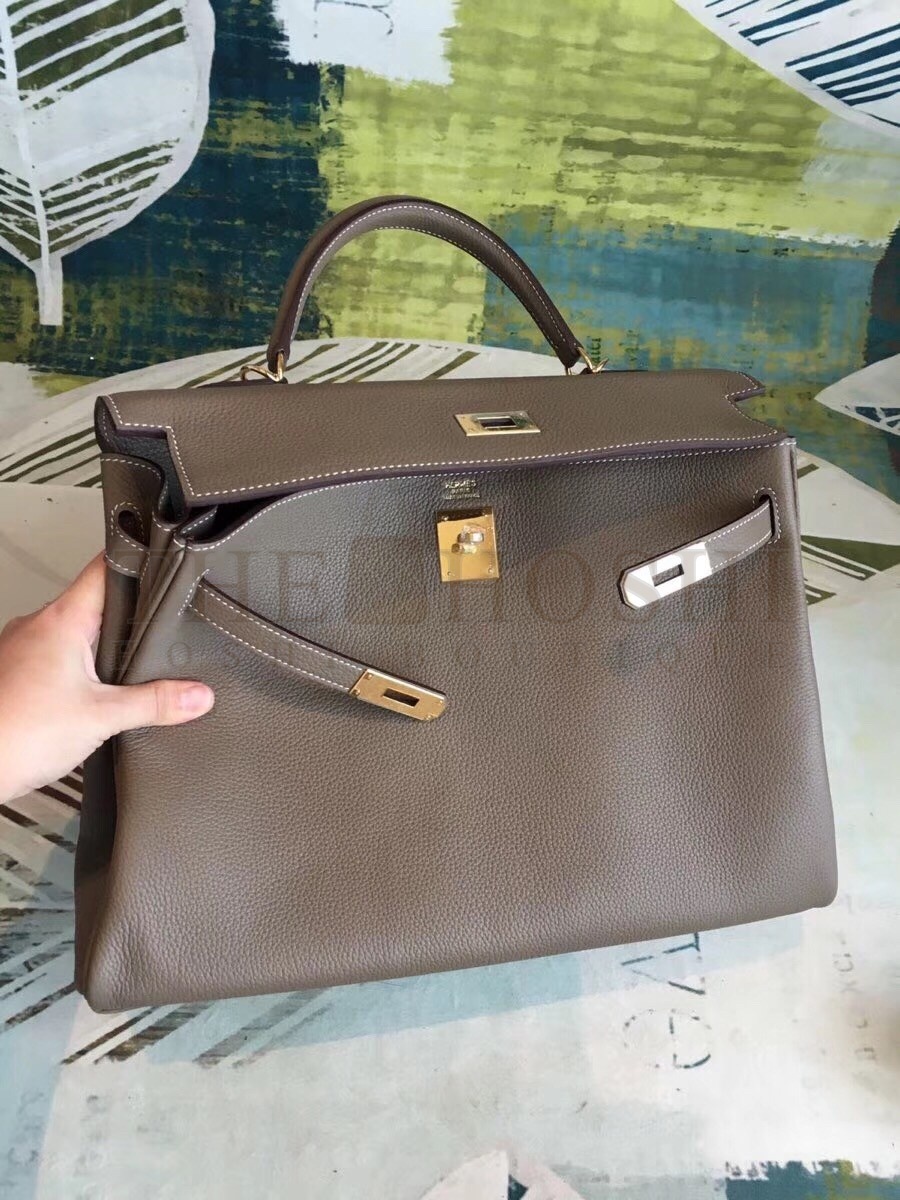 H**me5 Taupe Clemence Kelly 35cm Handmade Bag Master Quality