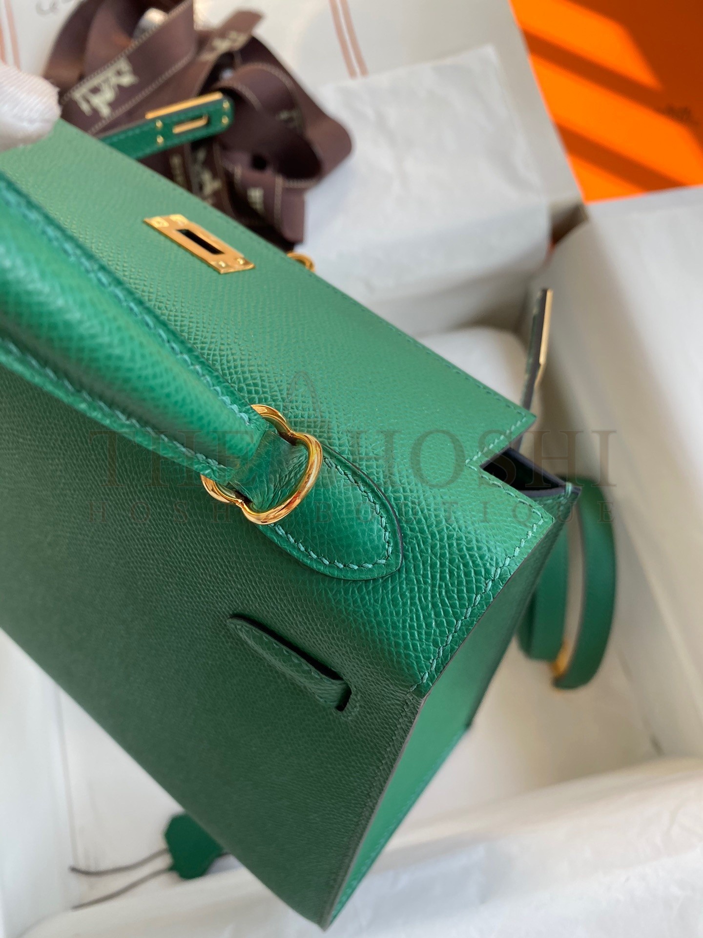 H**me5 Kelly Sellier 25 Handmade Bag In Vert Vertigo Epsom Calfskin Master Quality