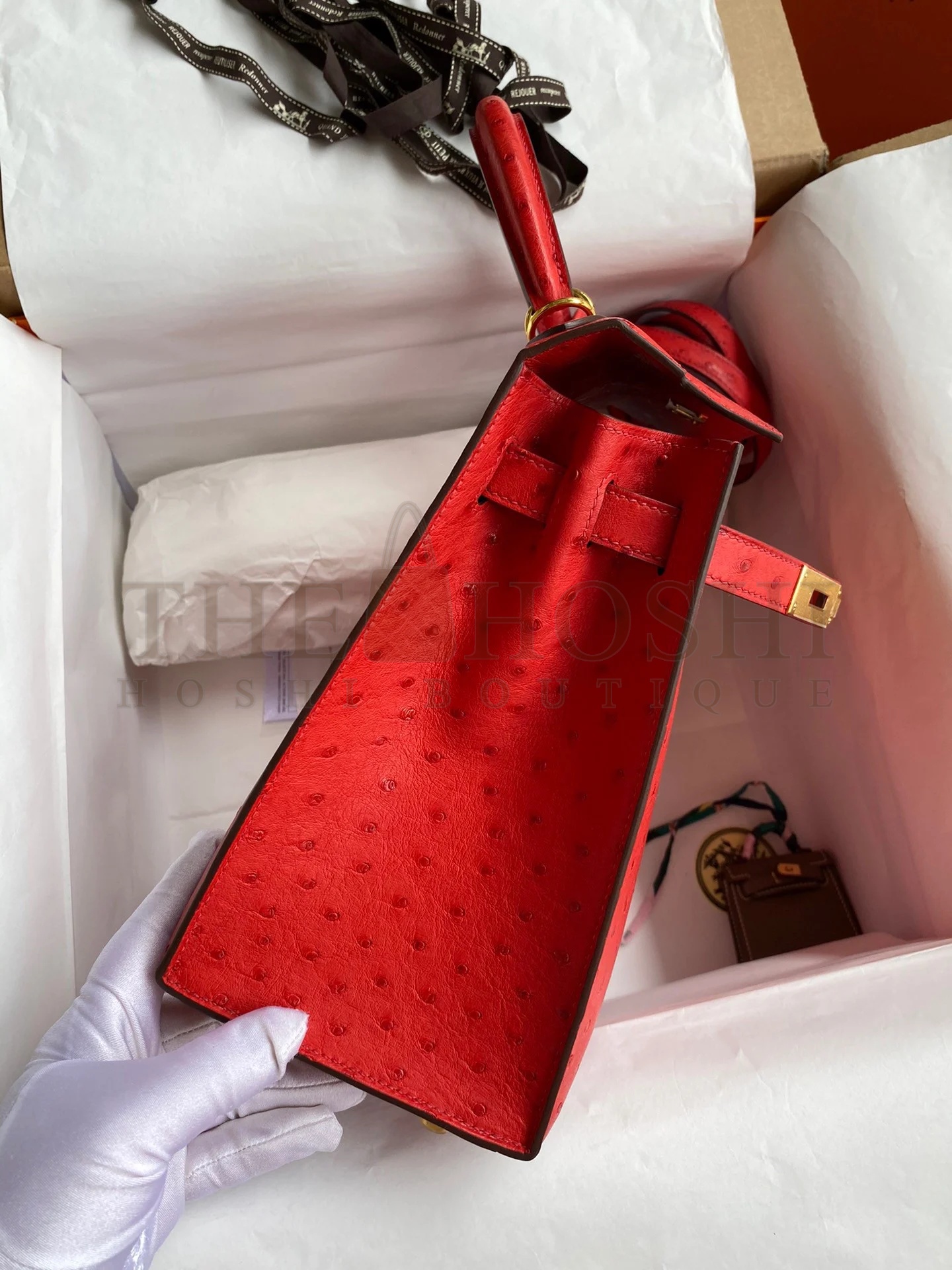 H**me5 Kelly Sellier 28 Handmade Bag In Red Ostrich Leather Master Quality