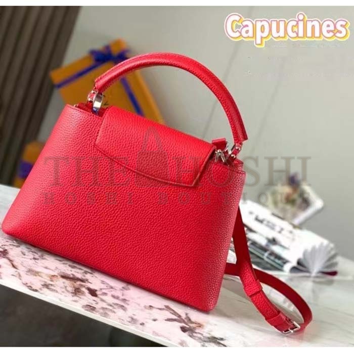 L0vis Vvtt0n LV Women Capucines Mini Handbag Scarlet Red Taurillon Cowhide Leather Master Quality