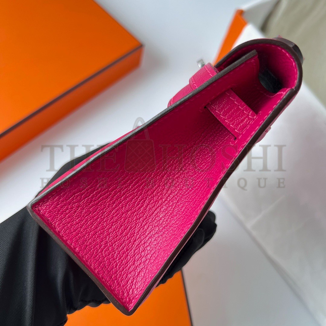 H**me5 Kelly Pochette Handmade Bag In Rose Mexico Chevre Mysore Leather Master Quality
