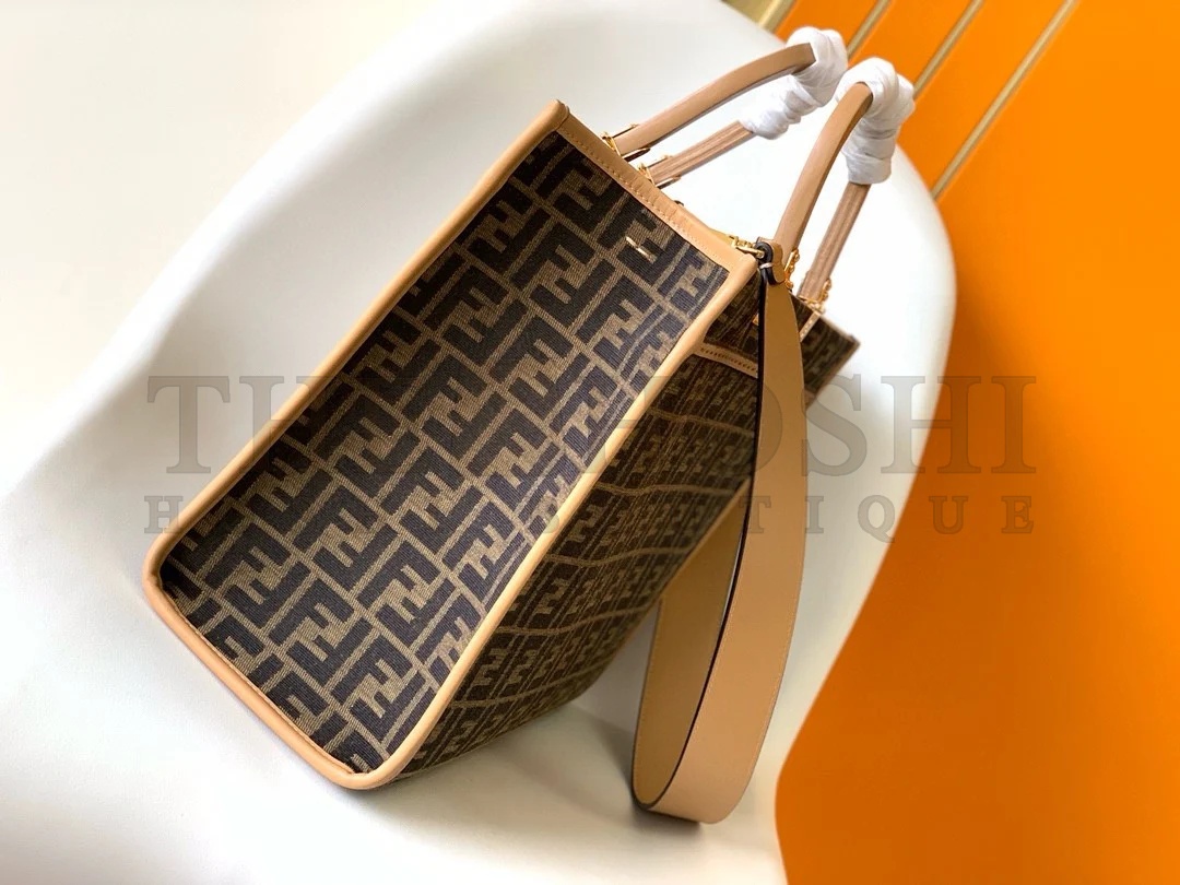 F**di Sunshine Medium Tote Bag in Brown FF Jacquard Fabric Master Quality