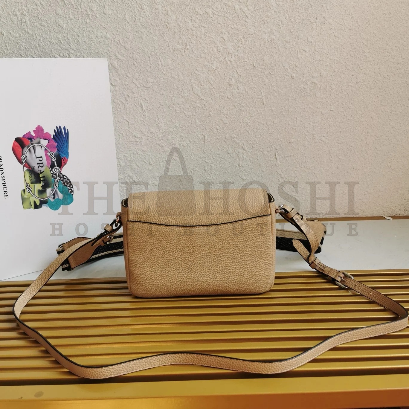 Pra*a Flap Shoulder Bag in Sand Grained Leather Master Quality