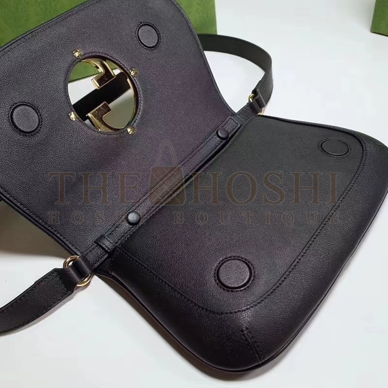 Gvc*1 Women GG Blondie Shoulder Bag Black Leather Round Interlocking G Master Quality