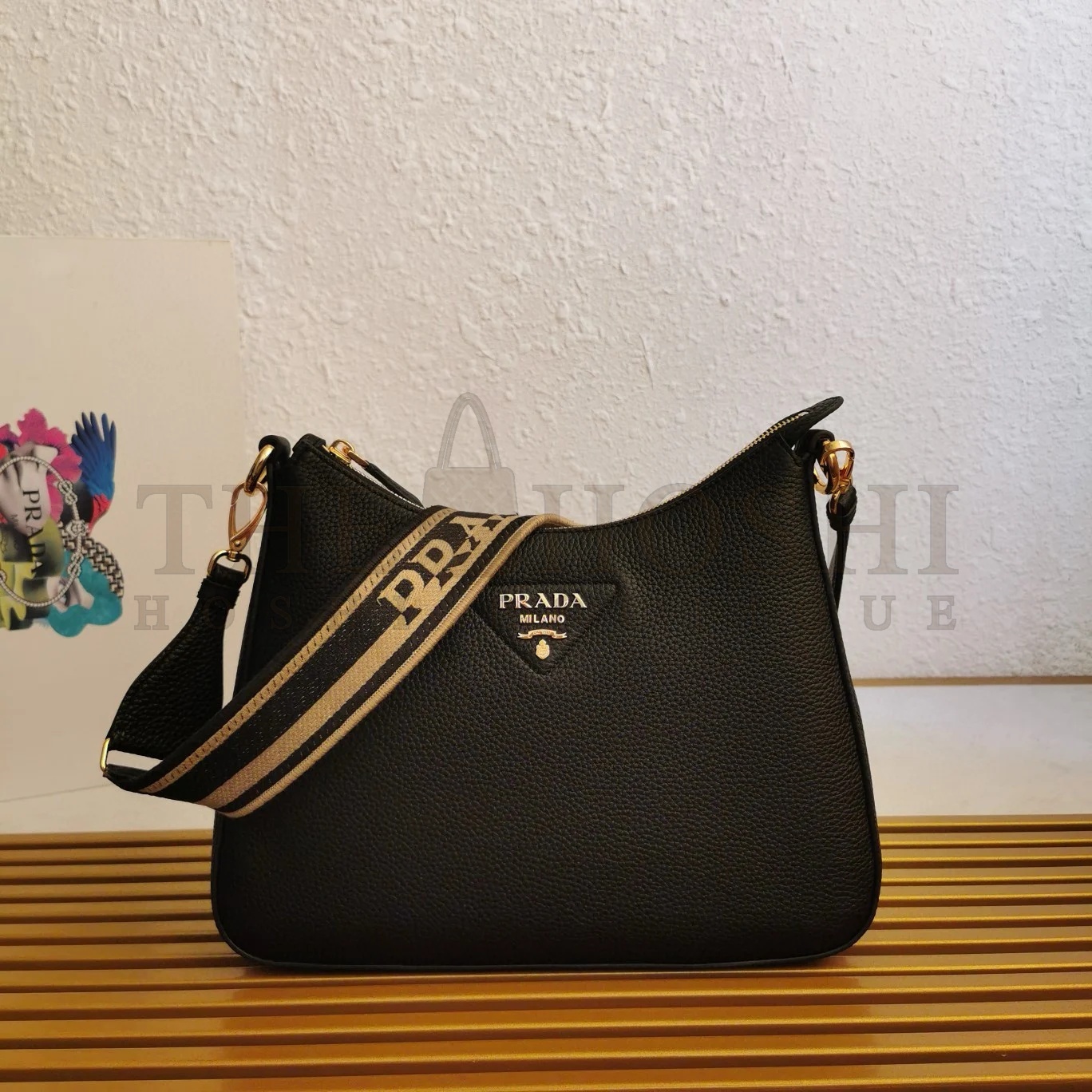 Pra*a Shoulder Bag in Black Grained Leather Master Quality