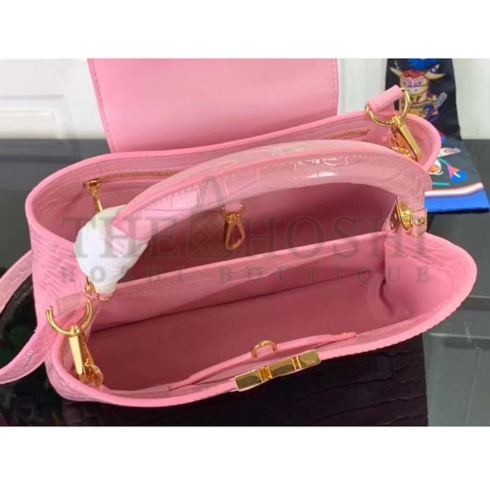 L0vis Vvtt0n LV Women Capucines MM Handbag Pink Crocodilien Brillant Savoir Faire Master Quality