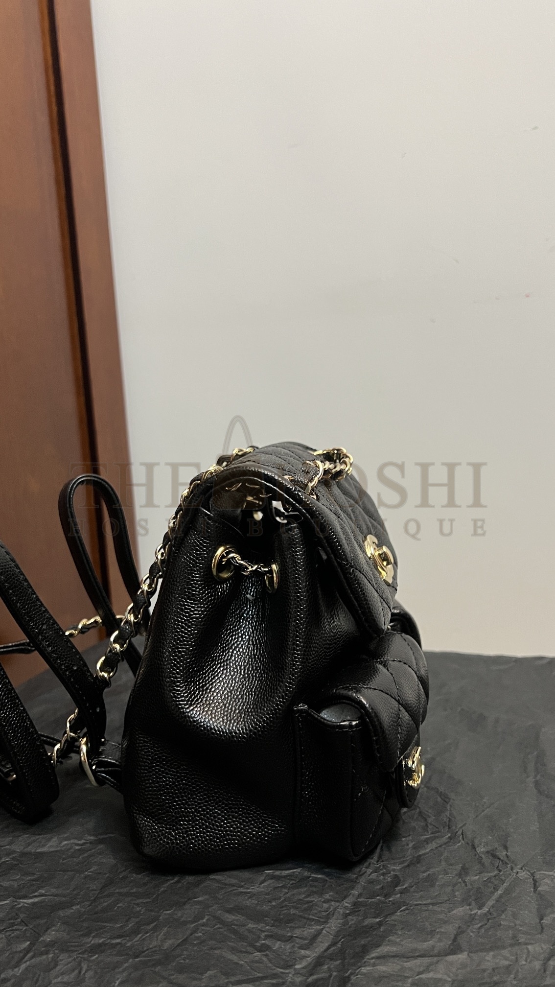 Calfskin Quilted Mini Duma Pockets Drawstring Backpack Black Ch**el Master Quality