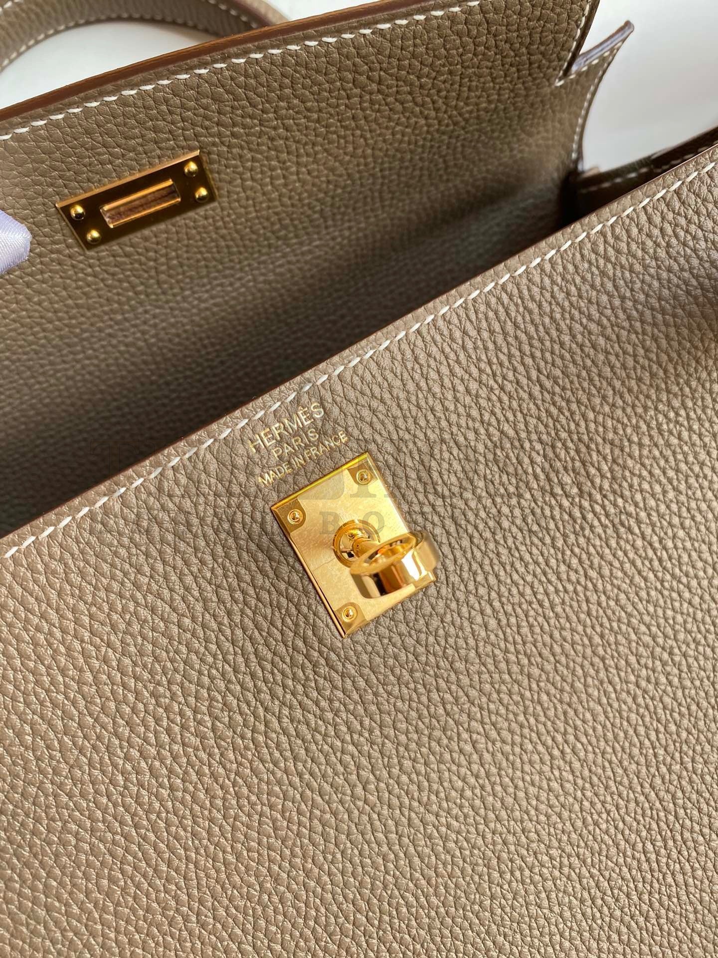 H**me5 Kelly Retourne 25 Handmade Bag In Taupe Clemence Leather Master Quality