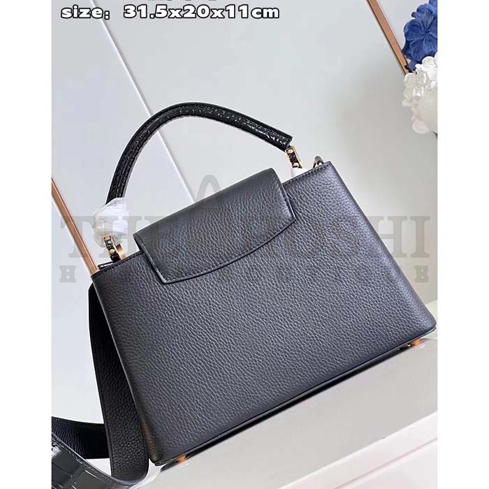 L0vis Vvtt0n LV Women Capucines MM Handbag Black Taurillon Cowhide Leather Master Quality
