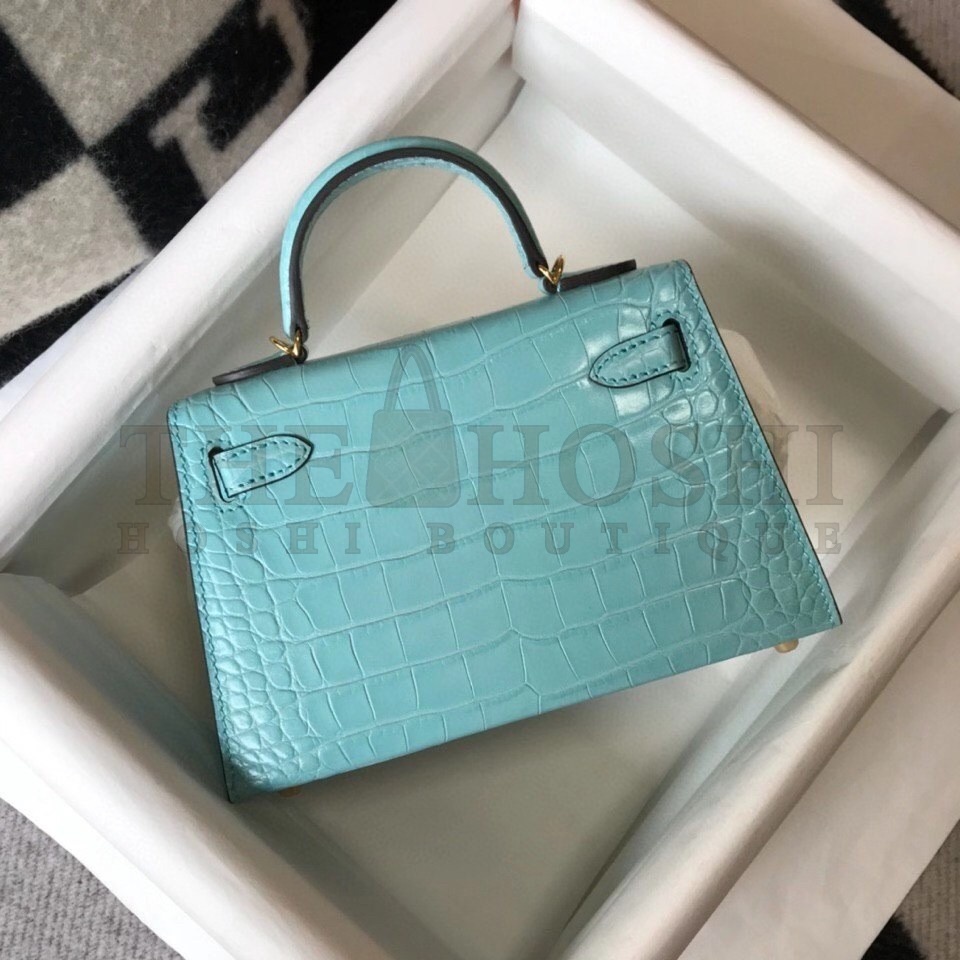 H**me5 Kelly Mini II Bag In Blue Atoll Embossed Crocodile Calfskin Master Quality
