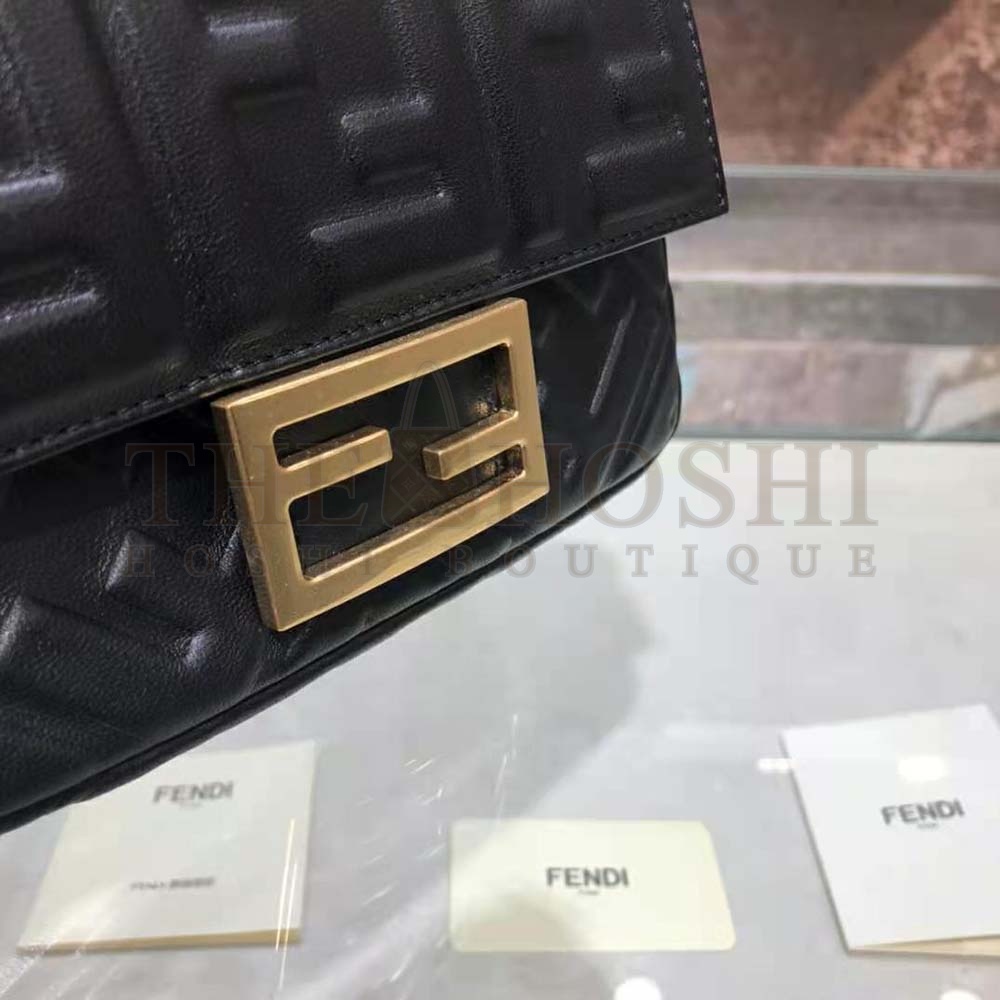 F**di Women Iconic Mini Baguette Black Leather Bag Master Quality