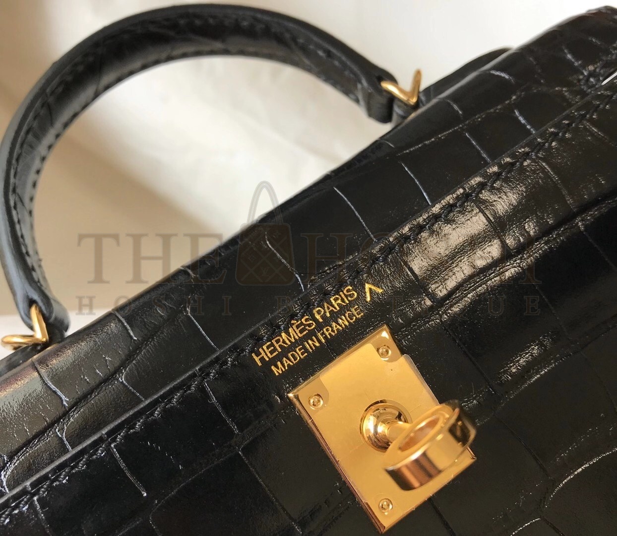 H**me5 Kelly Mini II Bag In Black Embossed Crocodile Calfskin Master Quality
