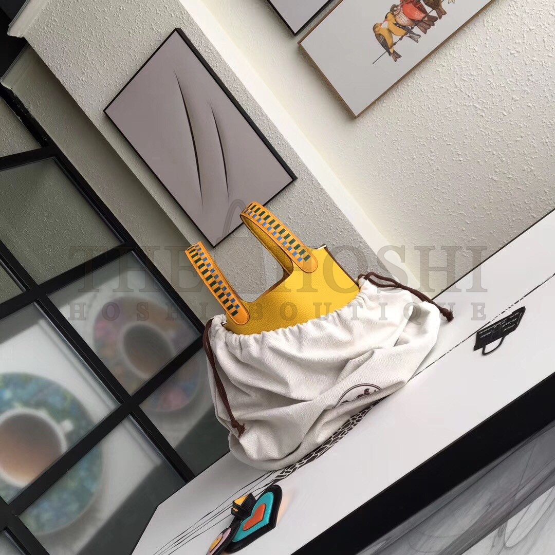 H**me5 Yellow Picotin Lock 18cm Bag With Braided Handles Master Quality