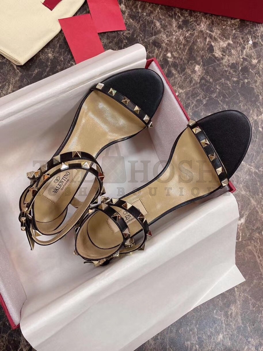 Va1e*ntin0 Rockstud Sandals 60mm In Black Calfskin Master Quality