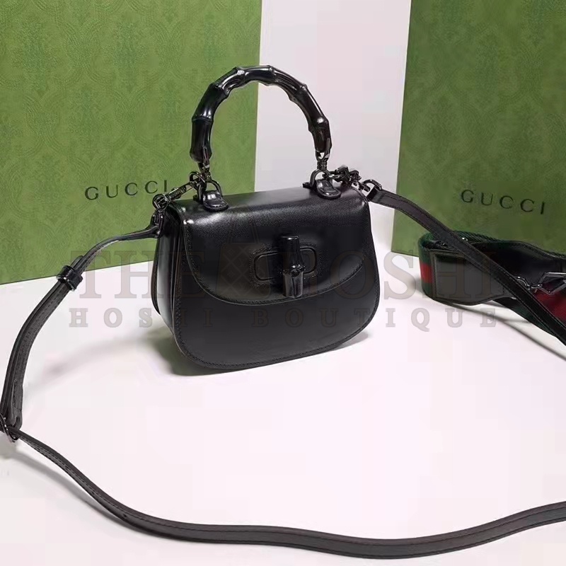 Gvc*1 Women Bamboo 1947 Mini Top Handle Bag Black Leather Bamboo Hardware Master Quality