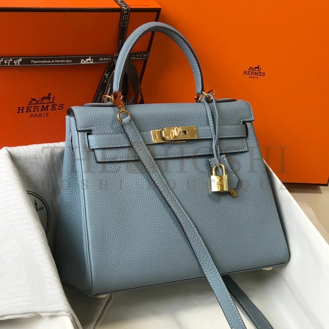 H**me5 Kelly 28cm Retourne Bag in Blue Lin Clemence Leather GHW Master Quality