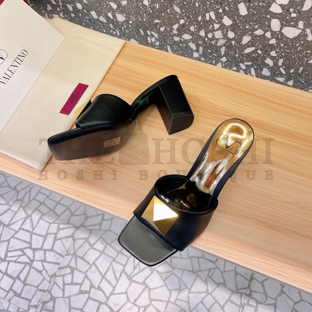 Va1e*ntin0 One Stud Slide Sandals 60mm In Black Calfskin Master Quality